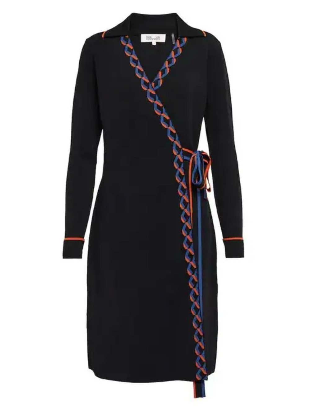 Diane Von Furstenberg Charissa Wrap Dress $448 with Blue & Orange Braid Trim